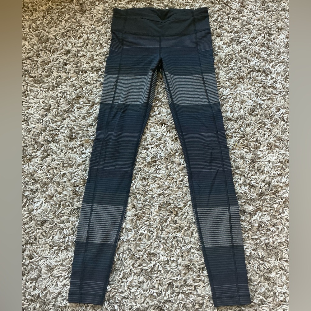 lululemon athletica Black and Gray Striped Leggings 6